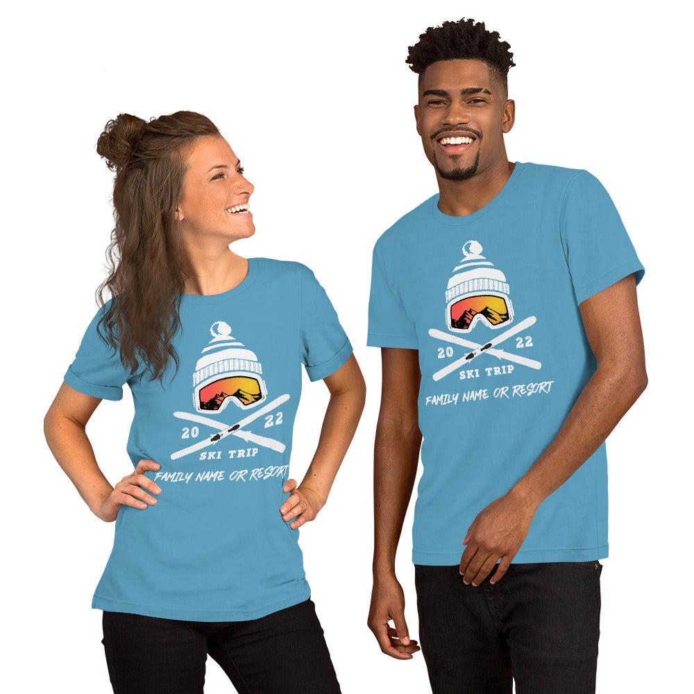 PERSONALIZED FAMILY SKI TRIP Short-Sleeve Unisex T-Shirt - 2022 - Powderaddicts