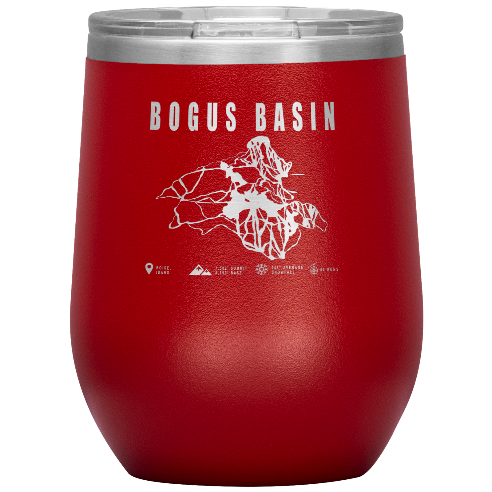 Bogus Basin Idaho Ski Trail Map Wine 12oz Tumbler - Powderaddicts
