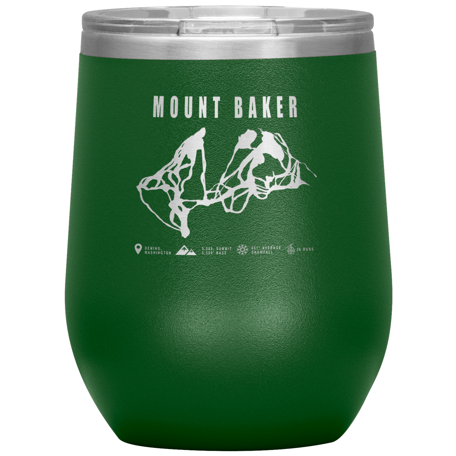 Mount Baker, Washington Ski Trail Map Wine 12oz Tumbler - Powderaddicts