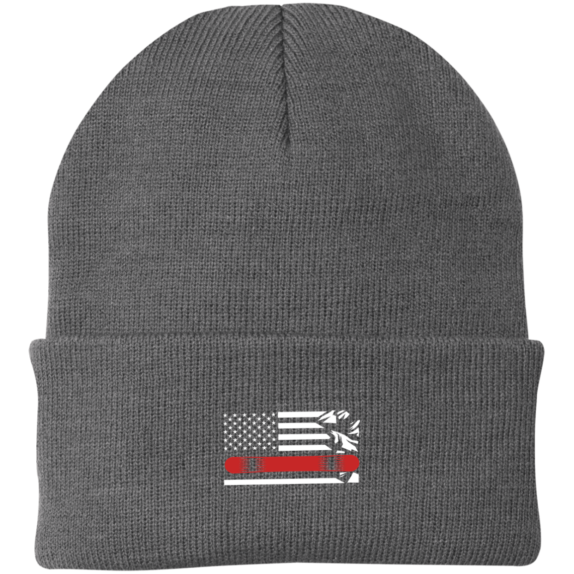 US Snowboard Flag Thin Red Line Knit Cap - Powderaddicts