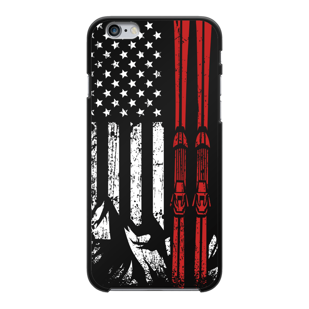 USA Flag - Ski - Thin Red Line Back Printed Black Hard Phone Case - Powderaddicts