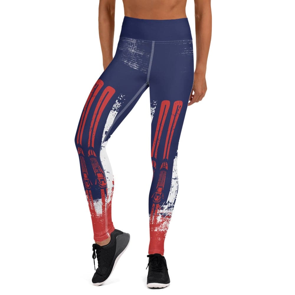 USA Ski Flag Red Yoga Leggings - Powderaddicts