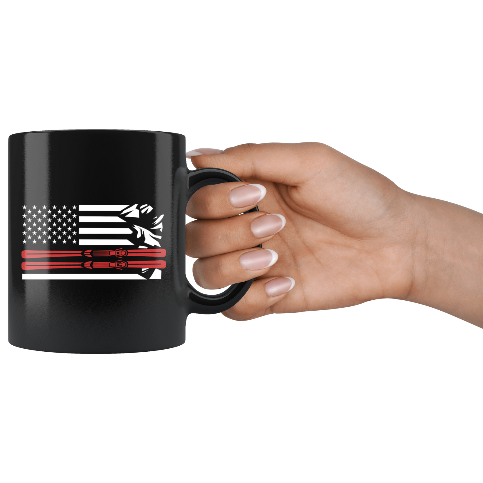 USA Ski Flag Thin Red Line Mugs - Powderaddicts