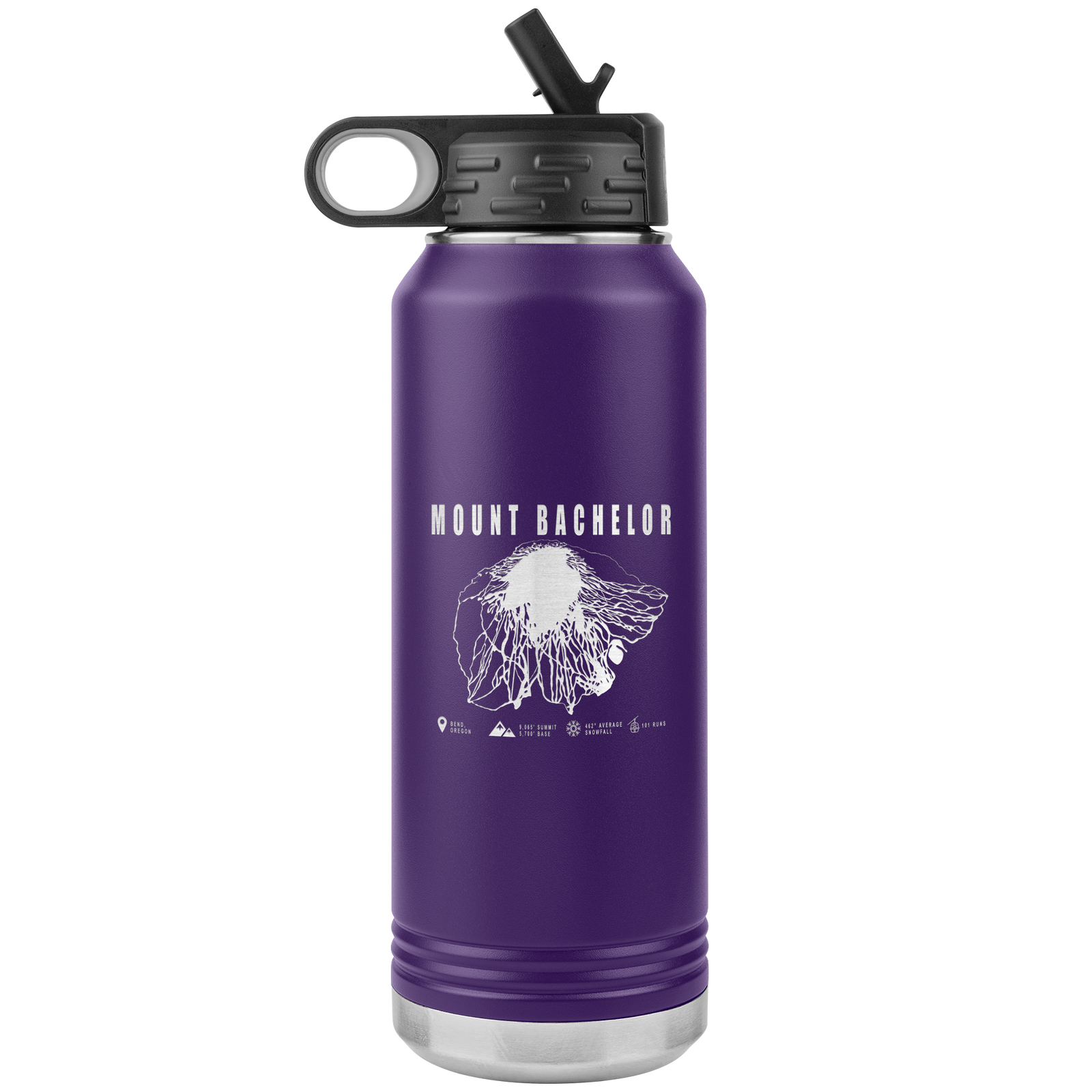 Mount Bachelor, Oregon Ski Trail Map 32oz Water Bottle Tumbler - Powderaddicts