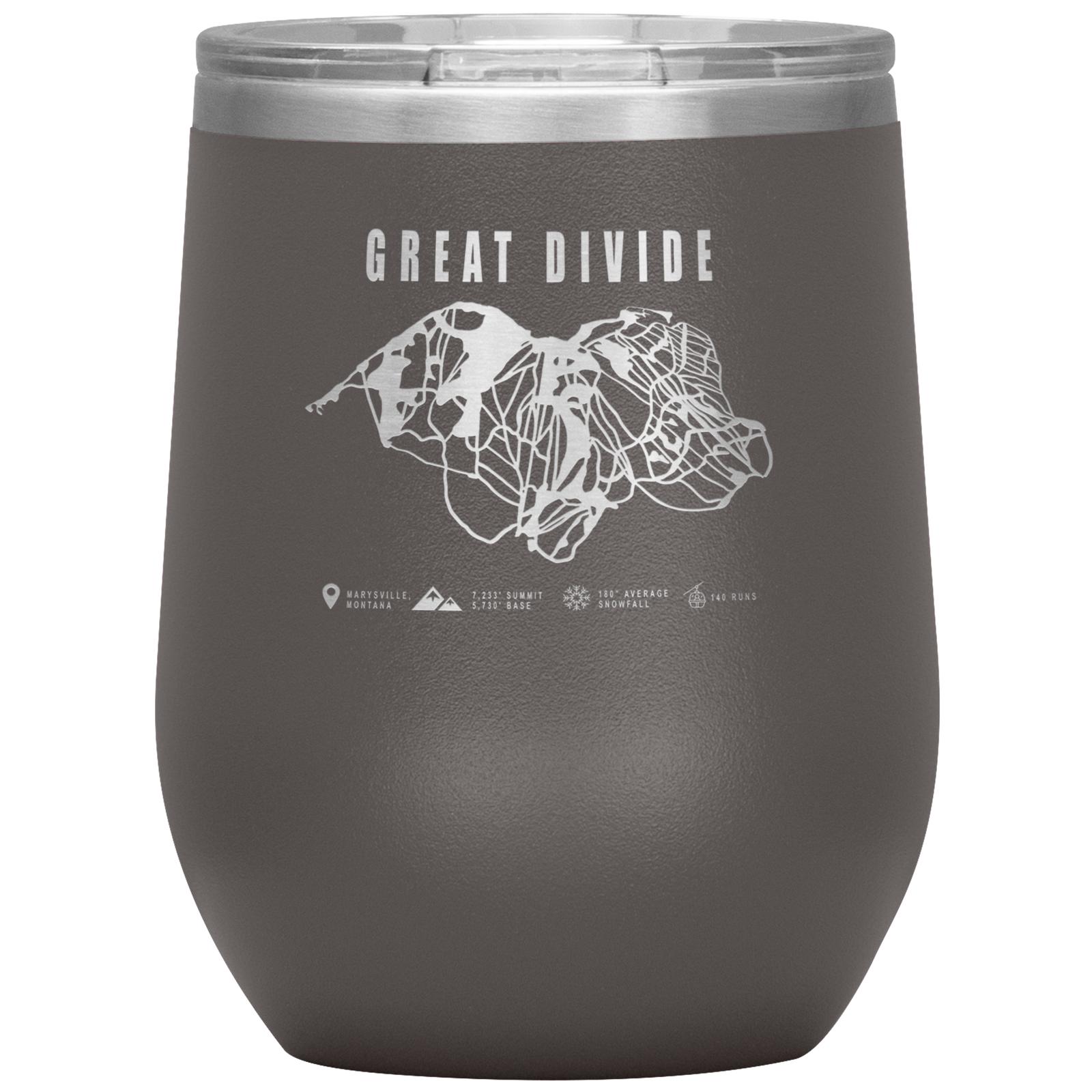 Great Divide Montana Ski Trail Map Wine 12oz Tumbler - Powderaddicts