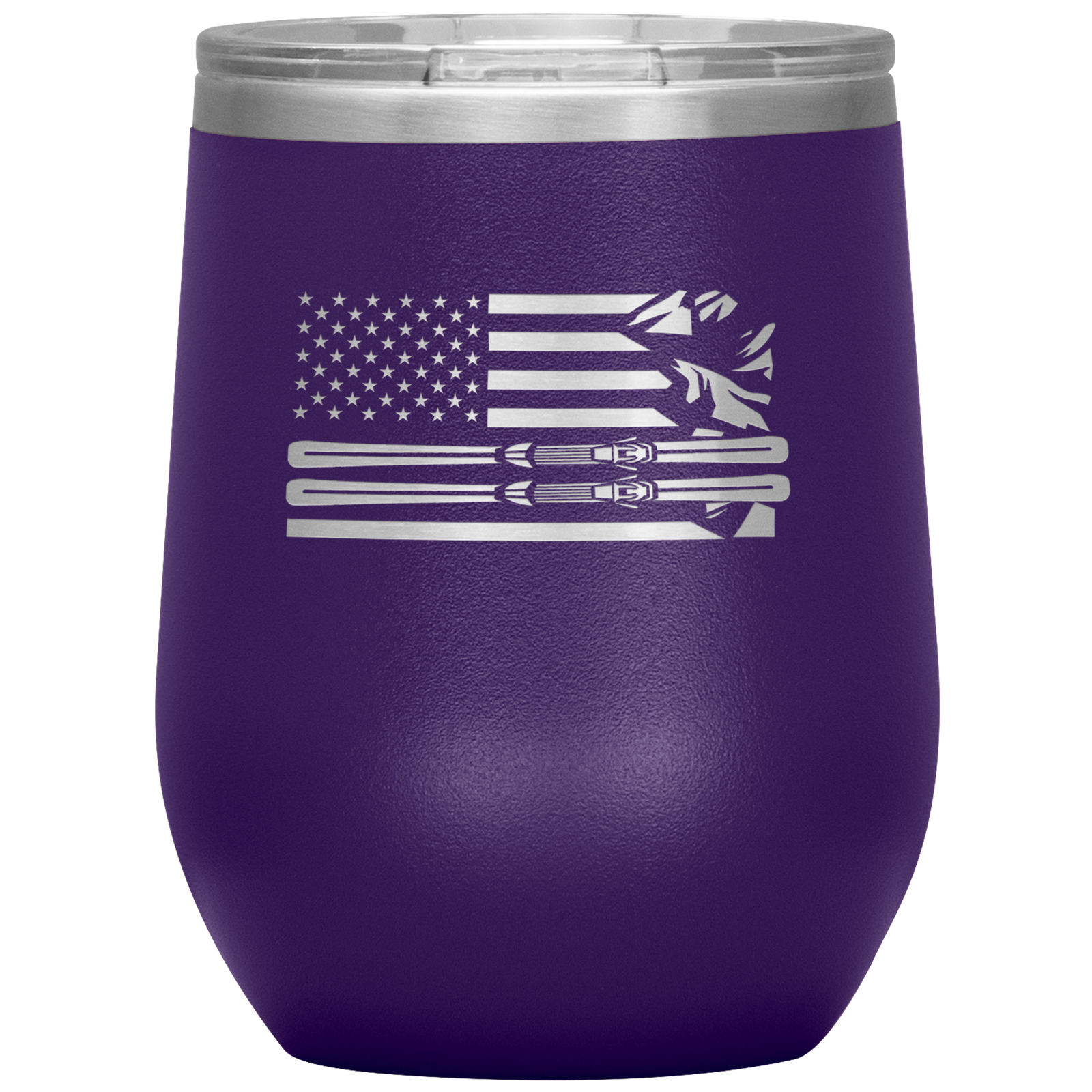 USA Ski Flag 12oz Wine Tumbler - Powderaddicts