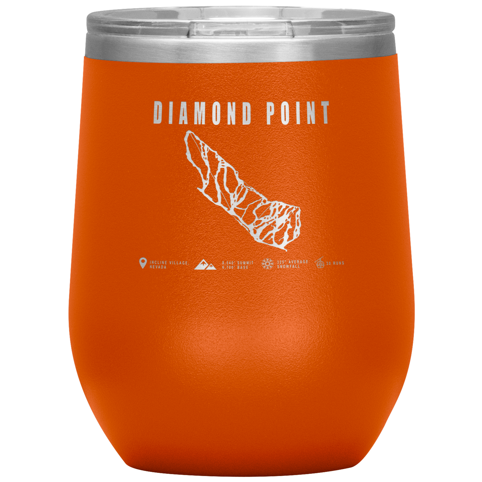 Diamond Point, Nevada Ski Trail Map Wine 12oz Tumbler - Powderaddicts