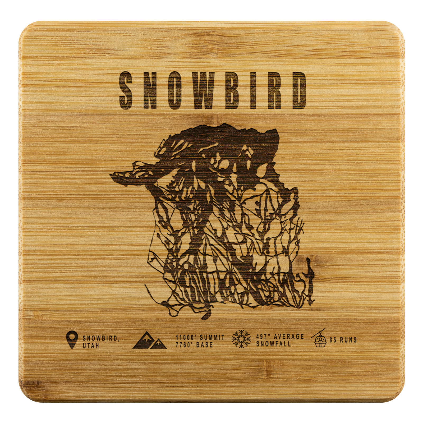 Snowbird,Utah Ski Trail Map Bamboo Coaster - Powderaddicts