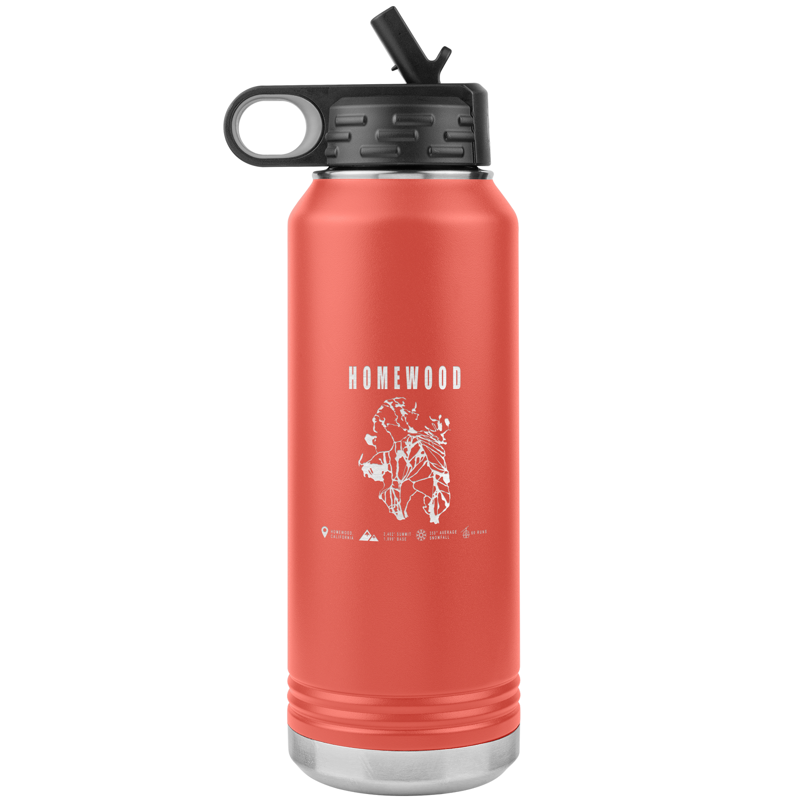 Homewood, California Ski Trail Map 32oz Water Bottle Tumbler - Powderaddicts