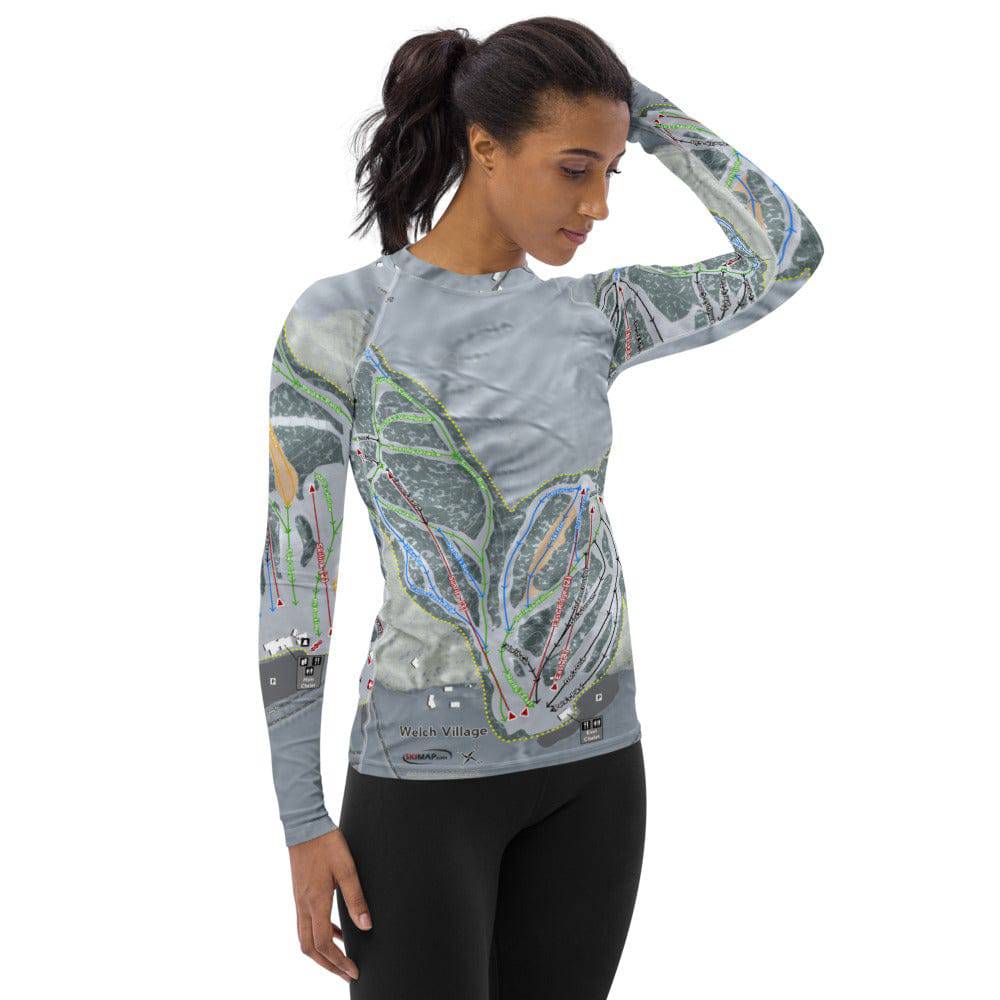 Welch Village, Minnesota Ski Trail Map Women's Base Layer Top - Powderaddicts