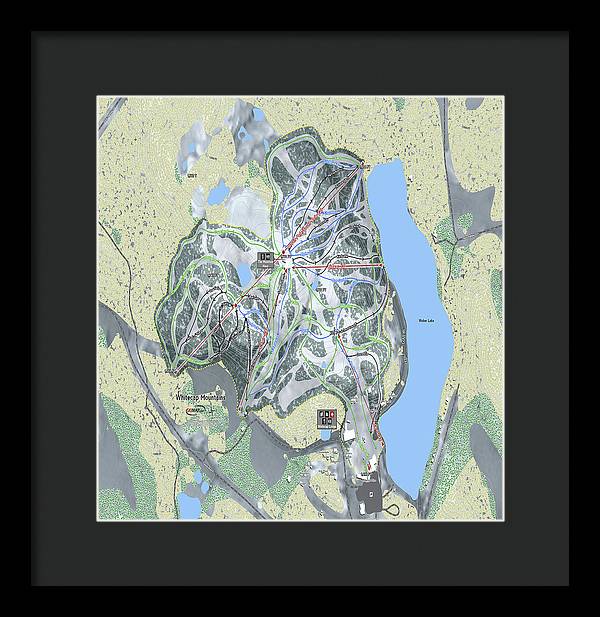 Whitecap Mountains Ski Trail Map - Framed Print - Powderaddicts