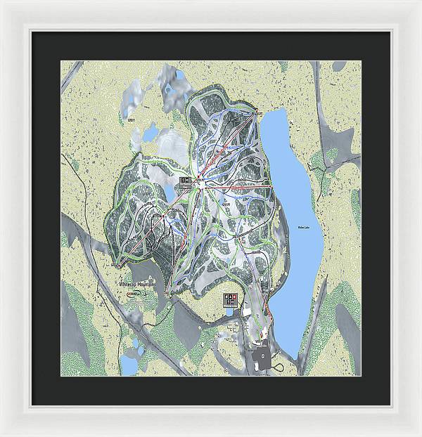 Whitecap Mountains Ski Trail Map - Framed Print - Powderaddicts