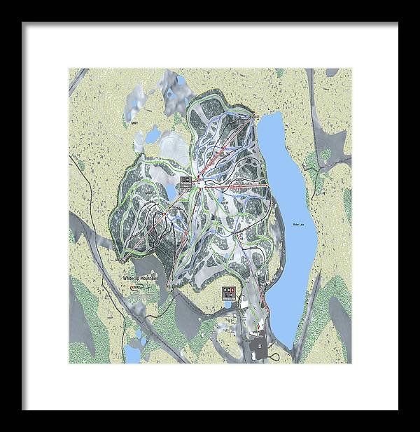 Whitecap Mountains Ski Trail Map - Framed Print - Powderaddicts