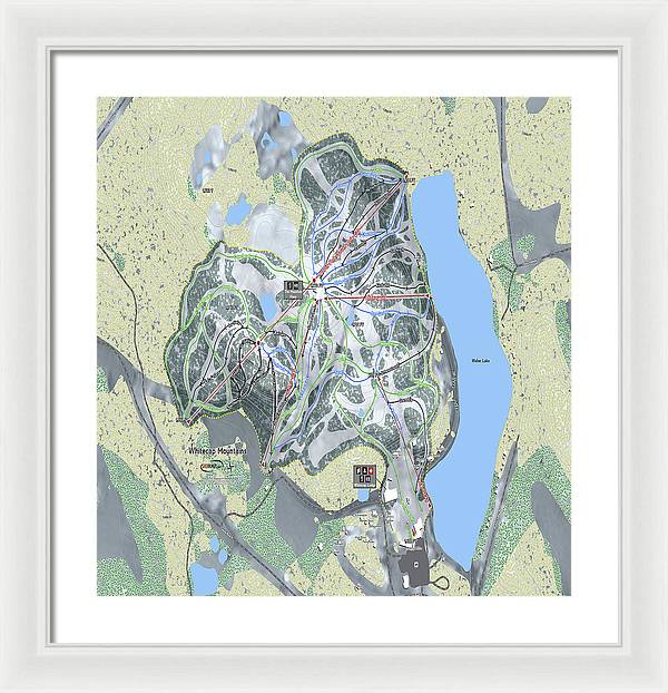 Whitecap Mountains Ski Trail Map - Framed Print - Powderaddicts