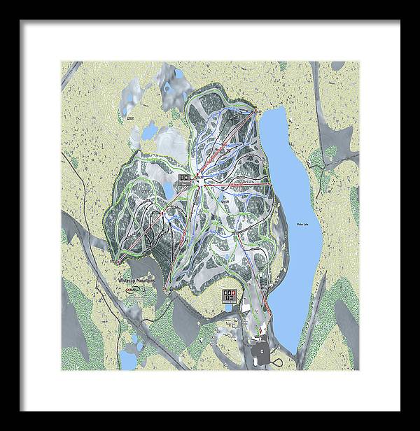 Whitecap Mountains Ski Trail Map - Framed Print - Powderaddicts