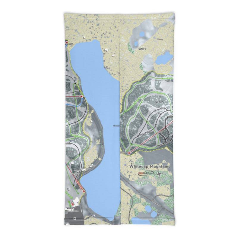 Whitecap Mountains, Wisconsin Ski Trail Map Printed Neck Gaiter - Powderaddicts
