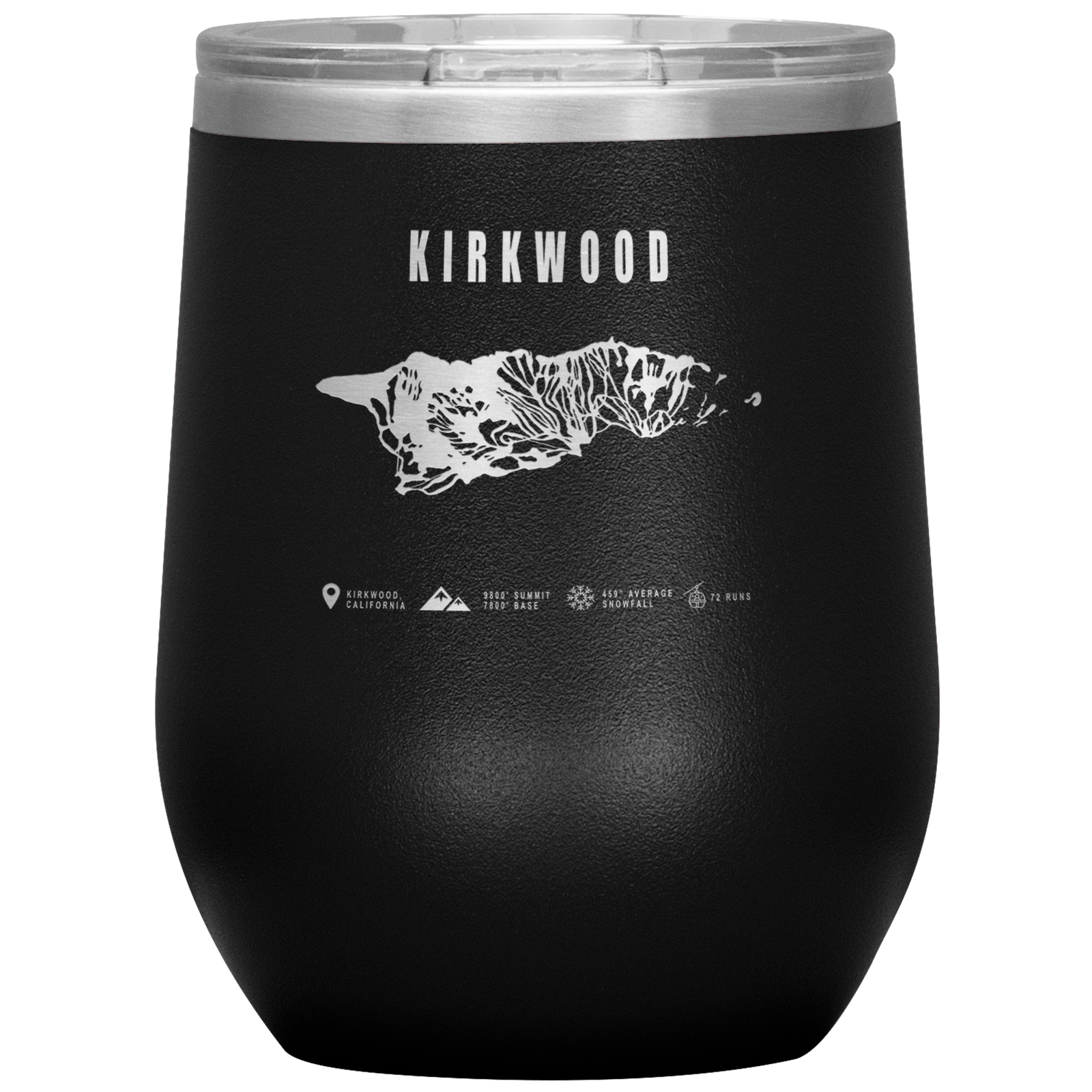 Kirkwood, California Ski Trail Map Wine 12oz Tumbler - Powderaddicts