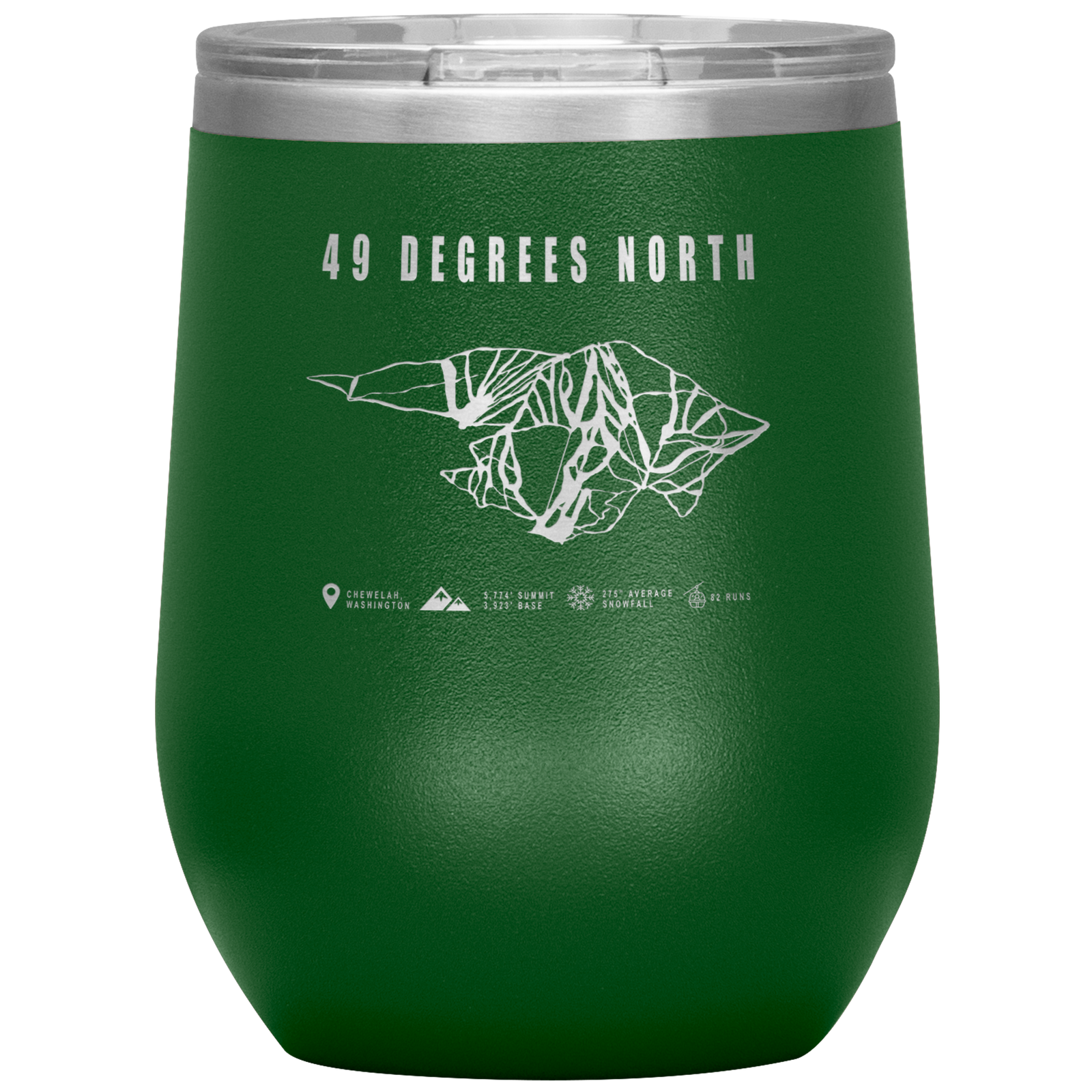 49 Degrees North, Washington Ski Trail Map Wine 12oz Tumbler - Powderaddicts
