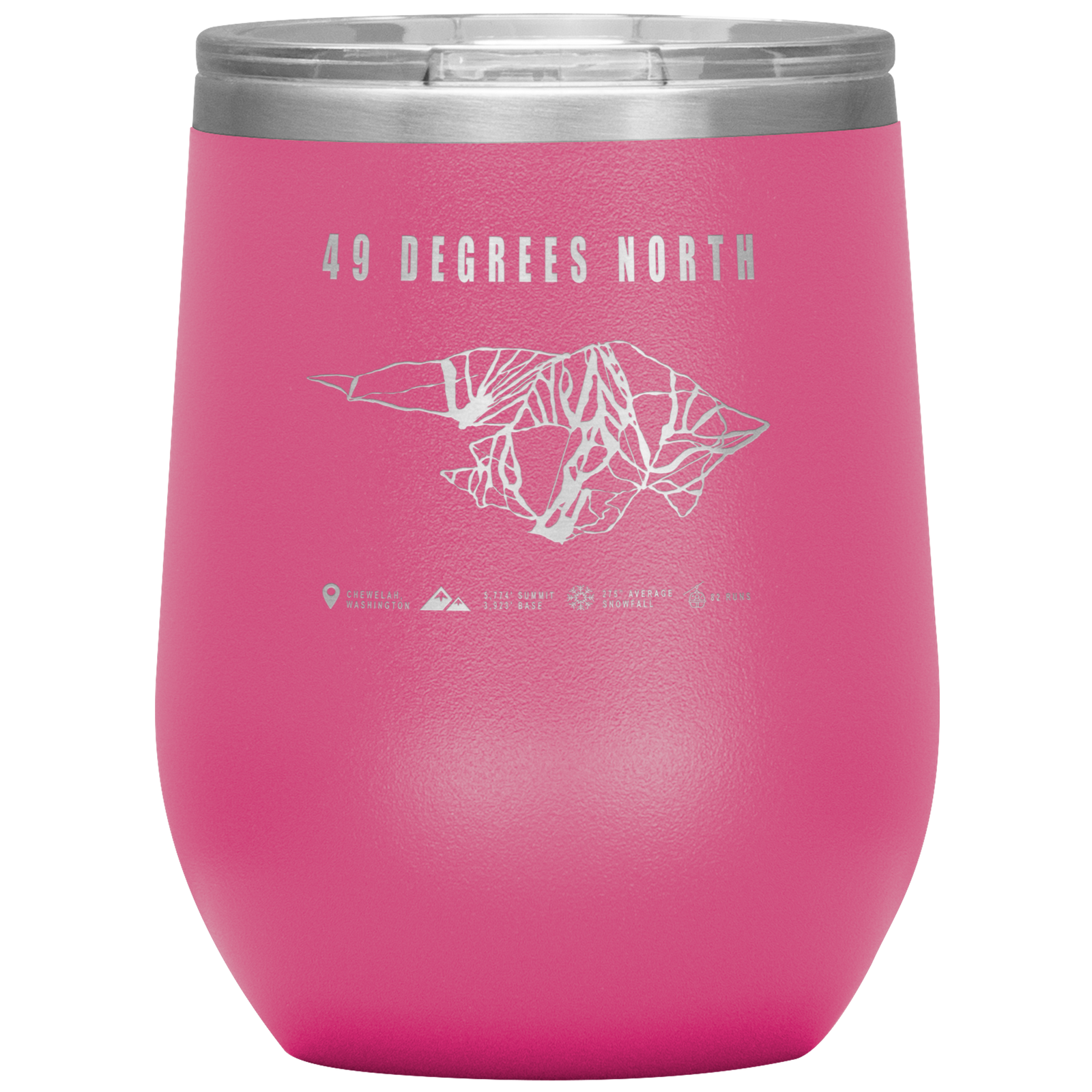 49 Degrees North, Washington Ski Trail Map Wine 12oz Tumbler - Powderaddicts