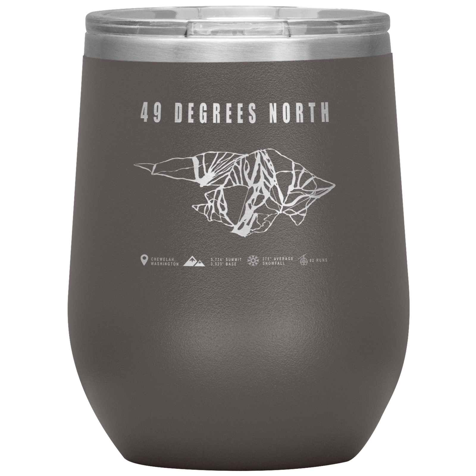 49 Degrees North, Washington Ski Trail Map Wine 12oz Tumbler - Powderaddicts