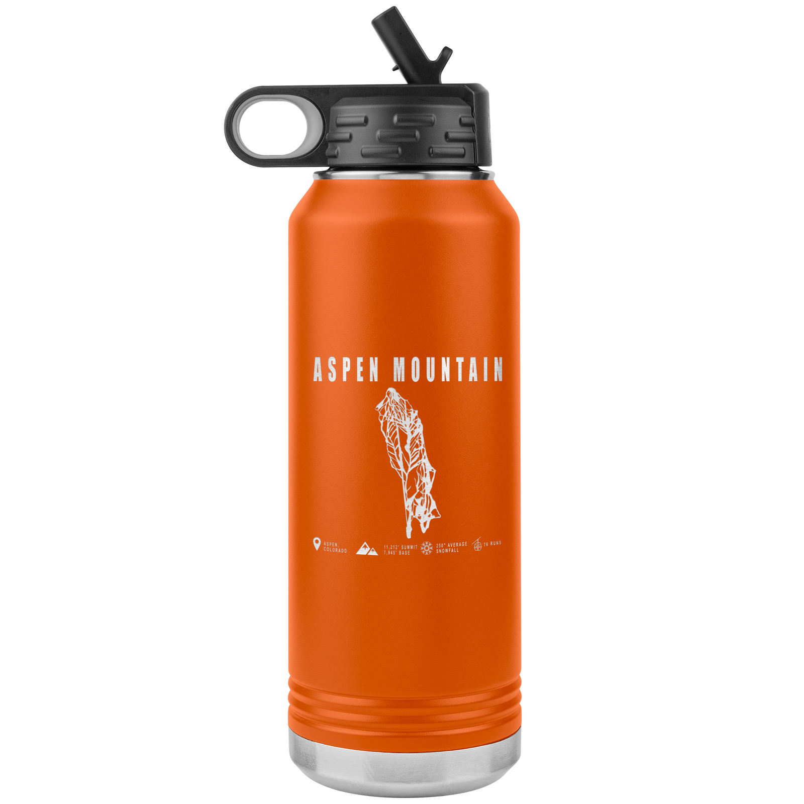 Aspen Mountain Colorado Ski Trail Map 32oz Water Bottle Tumbler - Powderaddicts