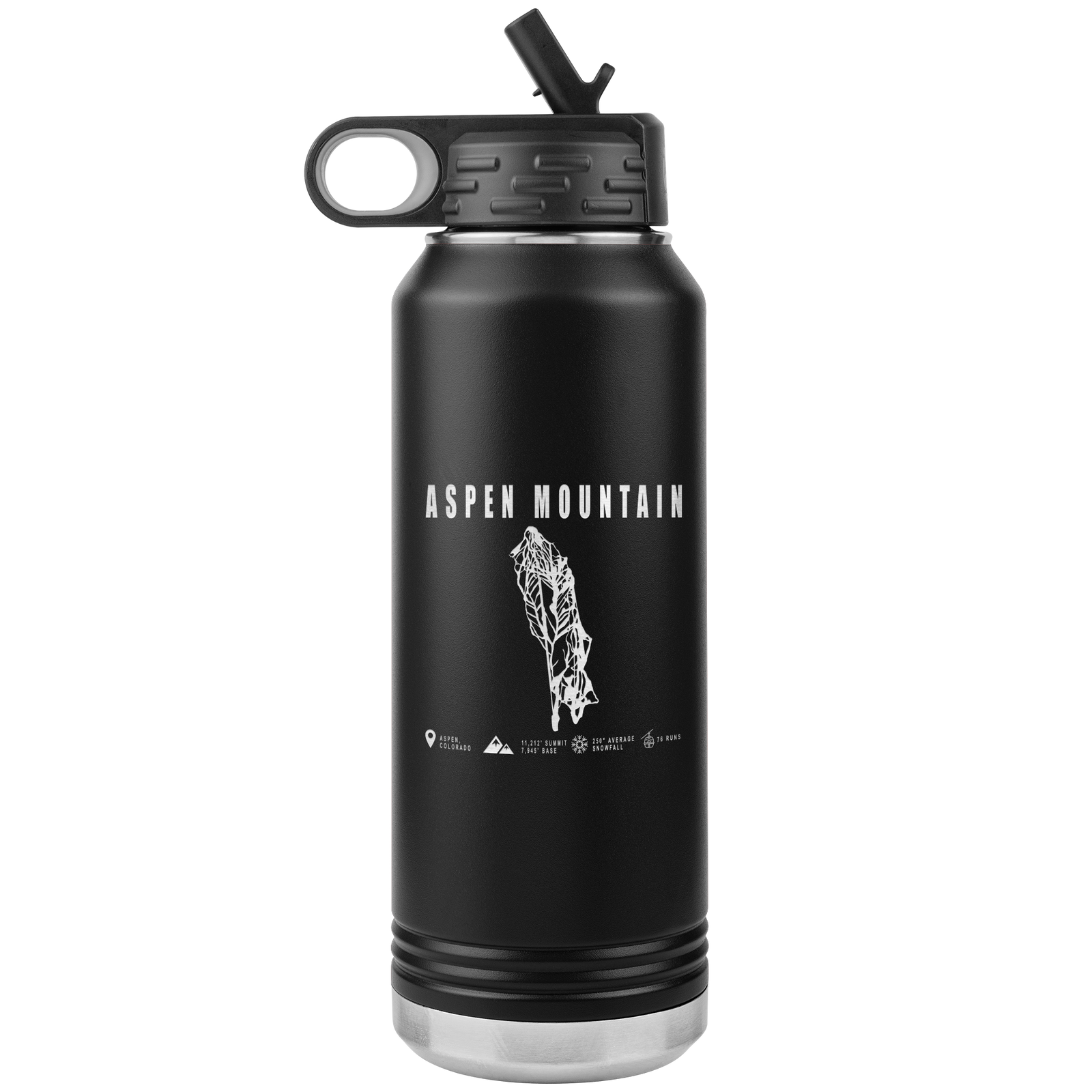 Aspen Mountain Colorado Ski Trail Map 32oz Water Bottle Tumbler - Powderaddicts