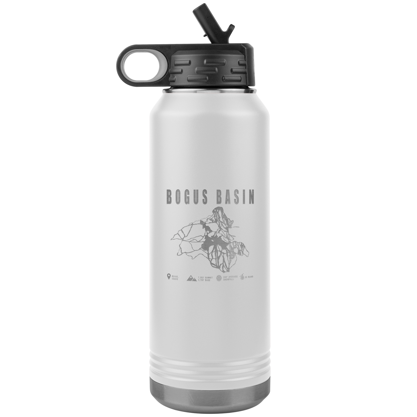 Bogus Basin Idaho Ski Trail Map 32oz Water Bottle Tumbler - Powderaddicts