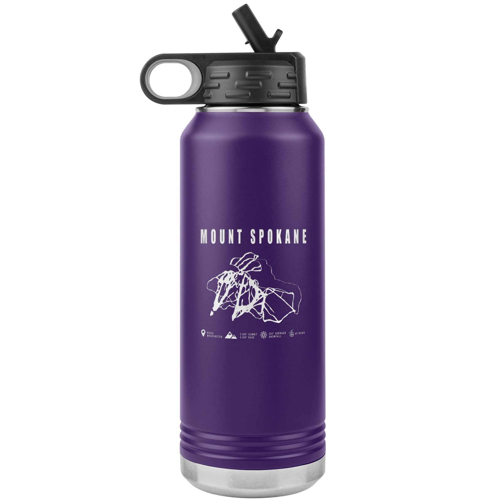 Mount Spokane, Washington Ski Trail Map 32oz Water Bottle Tumbler - Powderaddicts