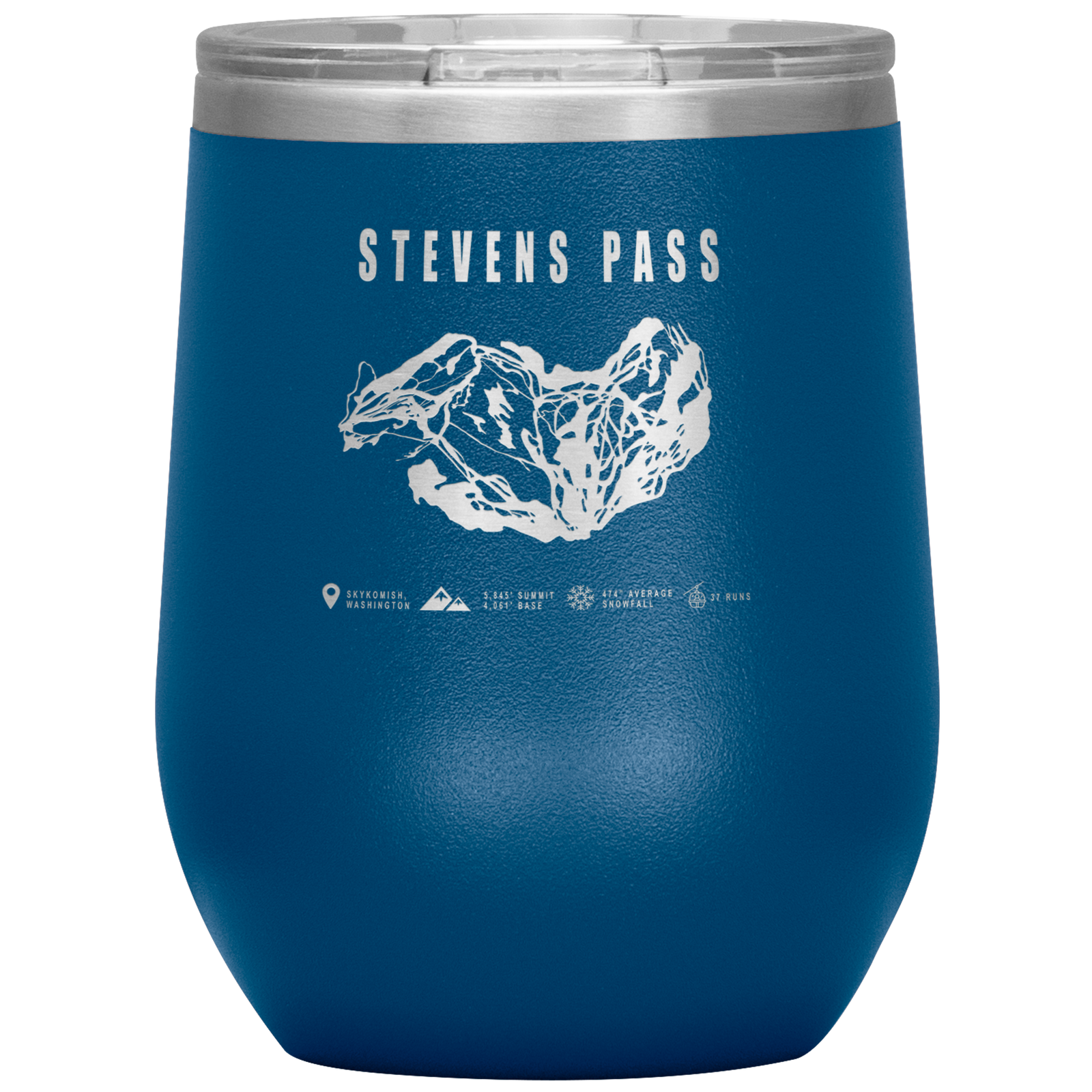 Stevens Pass, Washington Ski Trail Map Wine 12oz Tumbler - Powderaddicts