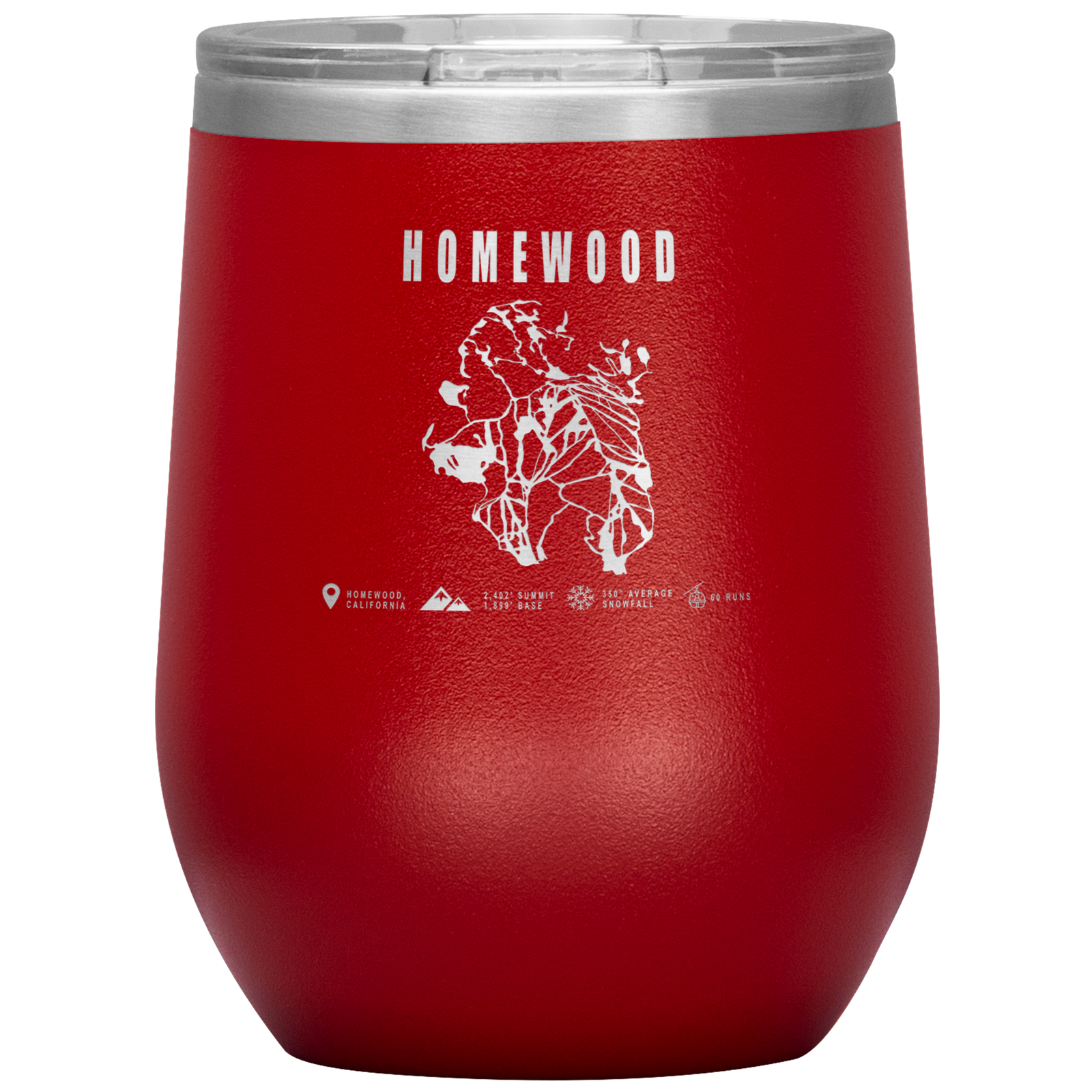 Homewood, California Ski Trail Map Wine 12oz Tumbler - Powderaddicts