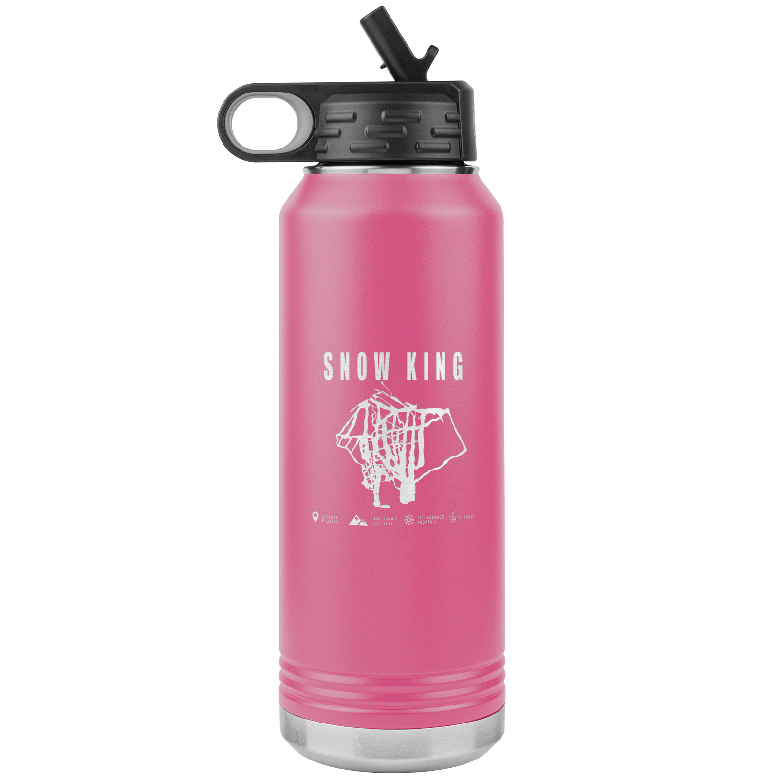 Snow King Wyoming Ski Trail Map 32oz Water Bottle Tumbler - Powderaddicts