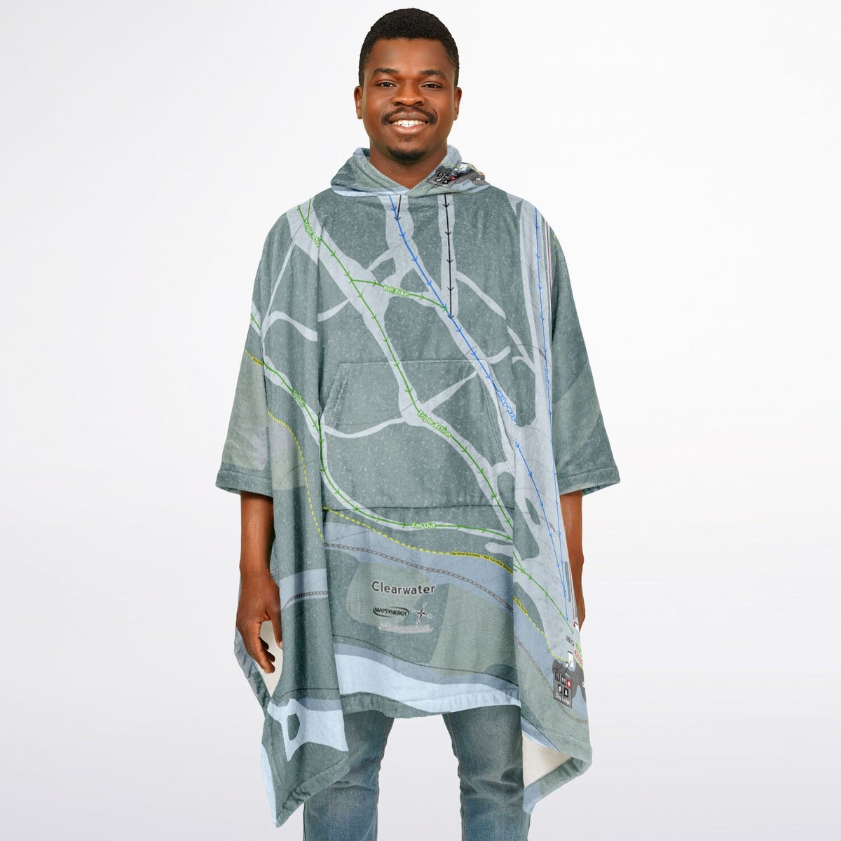 Clearwater, British Columbia Ski Resort Map Flannel Blanket Poncho