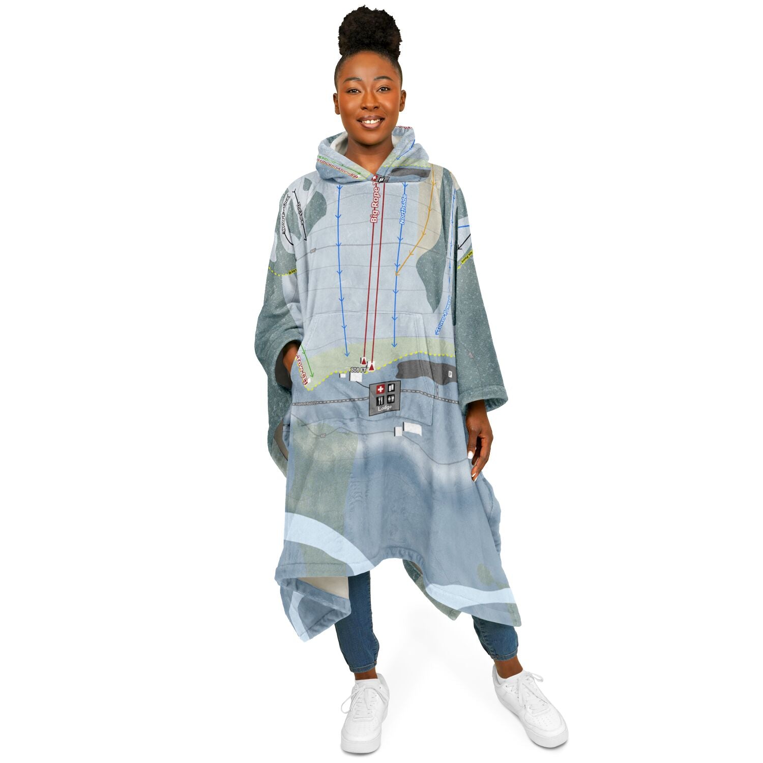 Northeast Slopes, Vermont Ski Resort Map Flannel Blanket Poncho