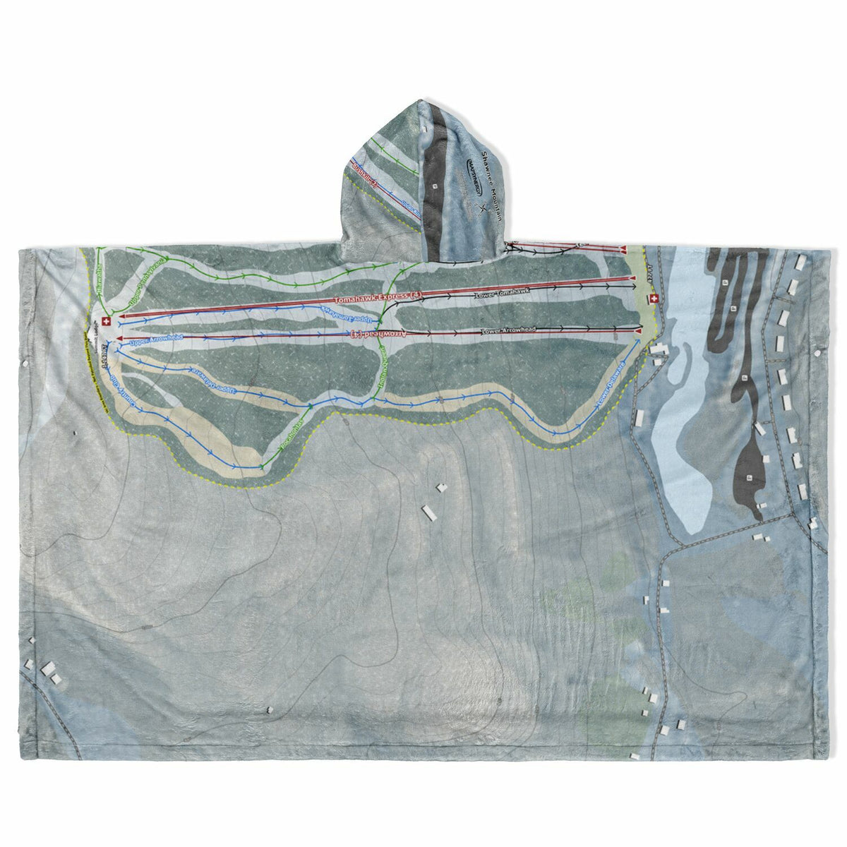 Shawnee Mountain, Pennsylvania Ski Resort Map Flannel Blanket Poncho