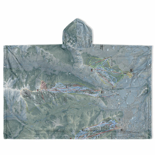 Aspen Snowmass, Colorado Ski Resort Map Flannel Blanket Poncho