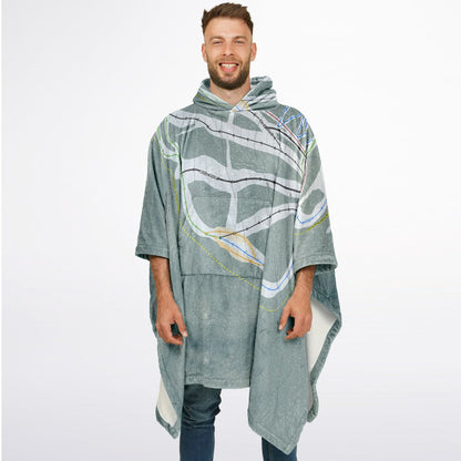 Maverick Mountain, Montana Ski Resort Map Flannel Blanket Poncho