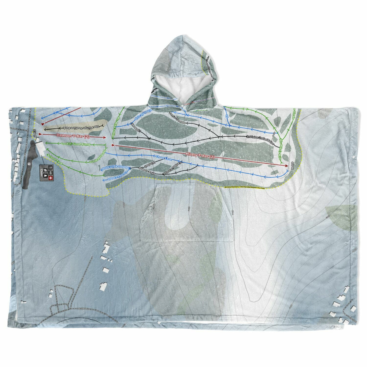 Misery Mountain, Alberta Ski Resort Map Flannel Blanket Poncho