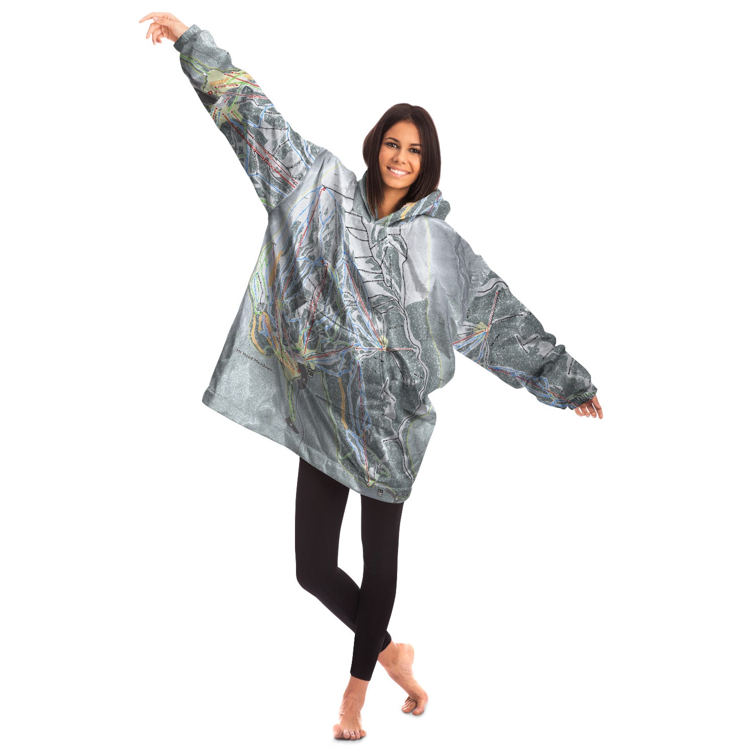 Mt. Hood Meadows, Oregon Ski Trail Map - Snug Hoodie - Powderaddicts