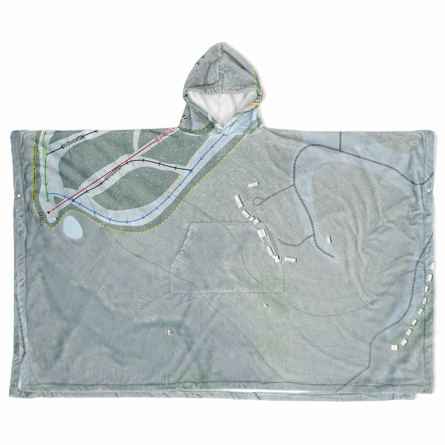 Mystic Mountain Nemacolin, Pennsylvania Ski Resort Map Flannel Blanket Poncho