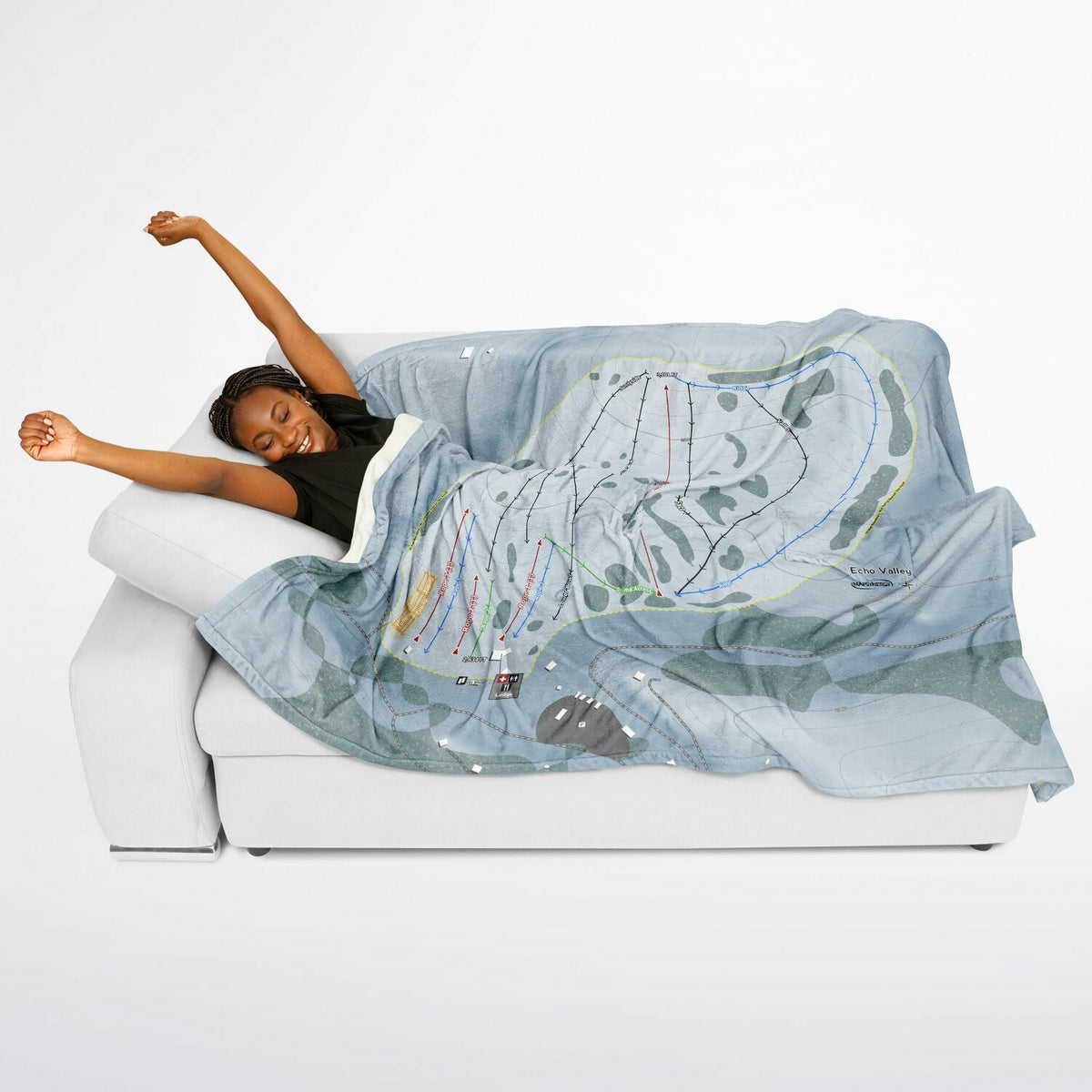 Echo Valley, Washington Ski Resort Map Flannel Blanket Poncho