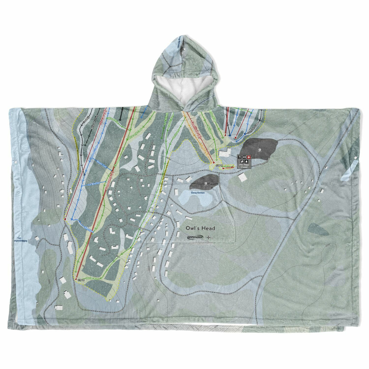 Owls Head, Quebec Ski Resort Map Flannel Blanket Poncho