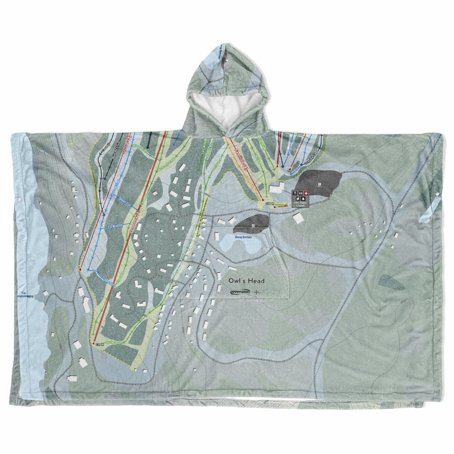 Owls Head, Quebec Ski Resort Map Flannel Blanket Poncho