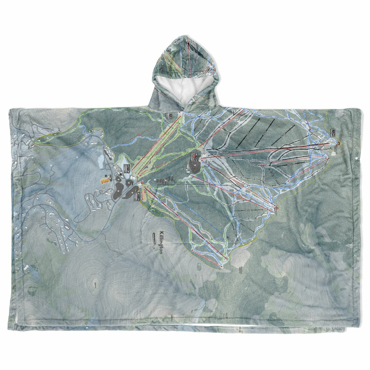 Killington, Vermont Ski Resort Map Flannel Blanket Poncho