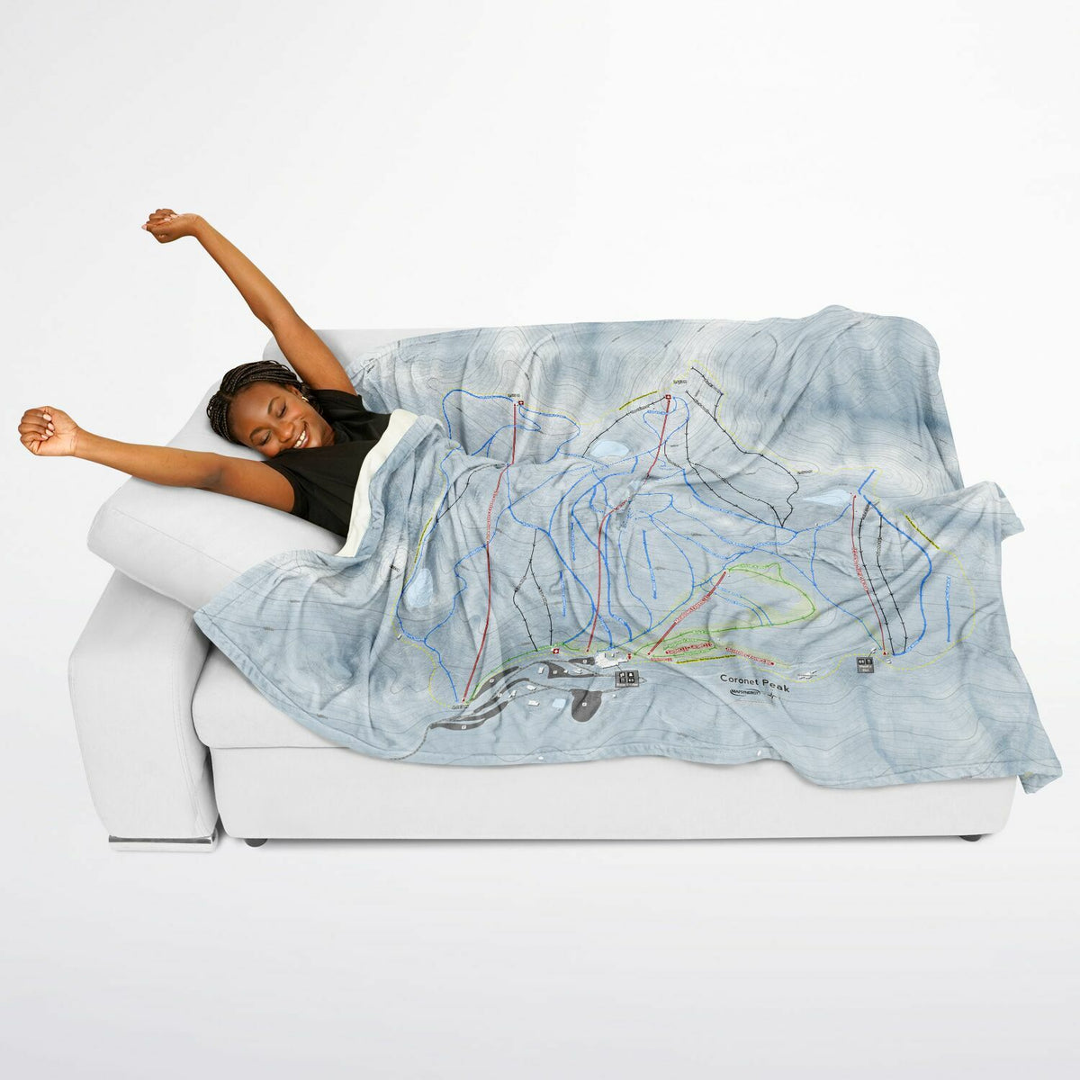Coronet Peak, New Zealand Ski Resort Map Flannel Blanket Poncho - Powderaddicts
