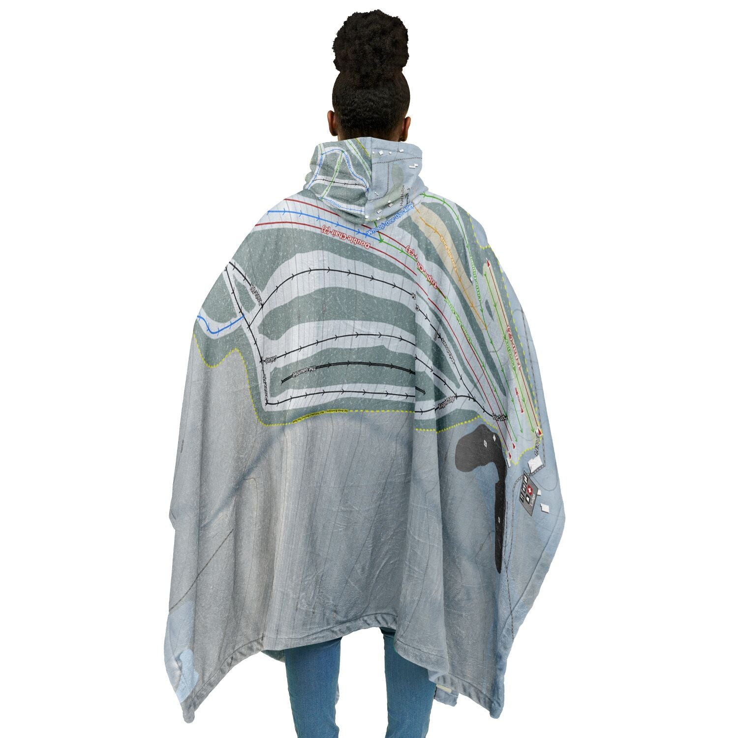 Hunt Hollow, New York Ski Resort Map Flannel Blanket Poncho