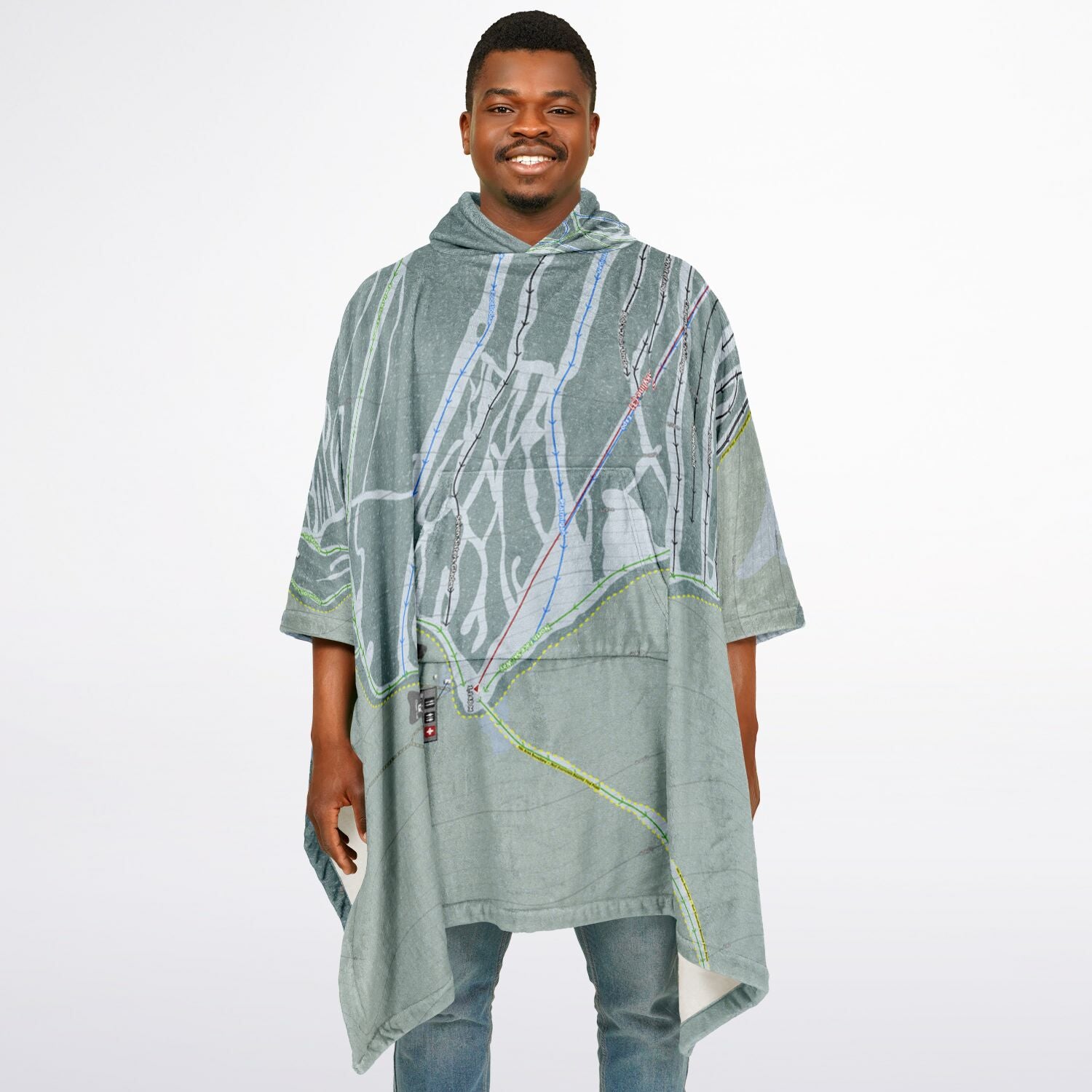 Hudson Bay Mountain, British Columbia Ski Resort Map Flannel Blanket Poncho