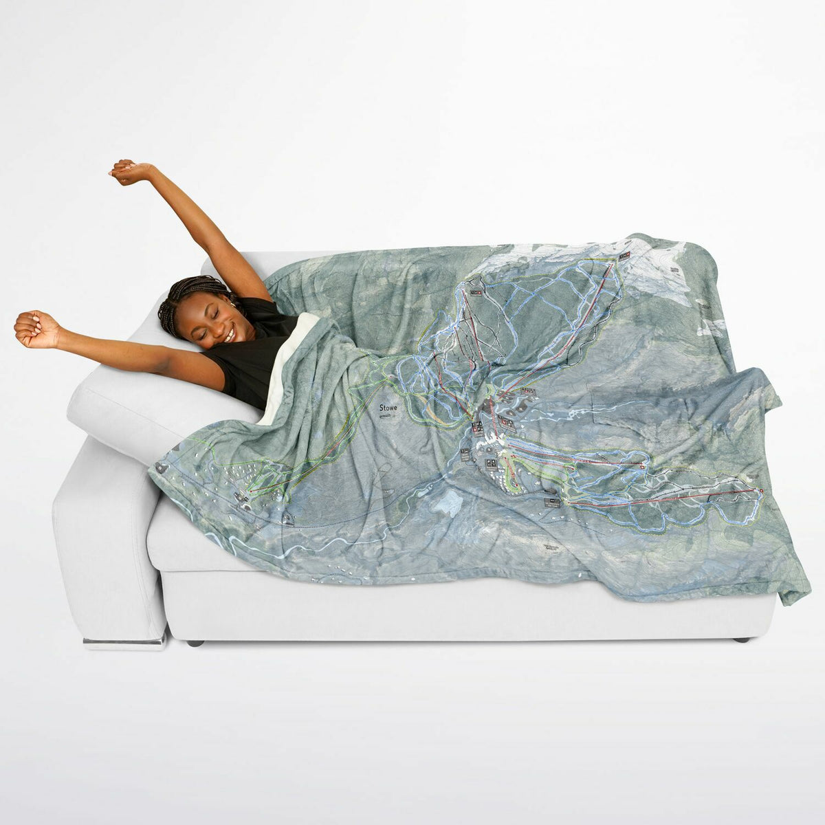 Stowe, Vermont Ski Resort Map Flannel Blanket Poncho