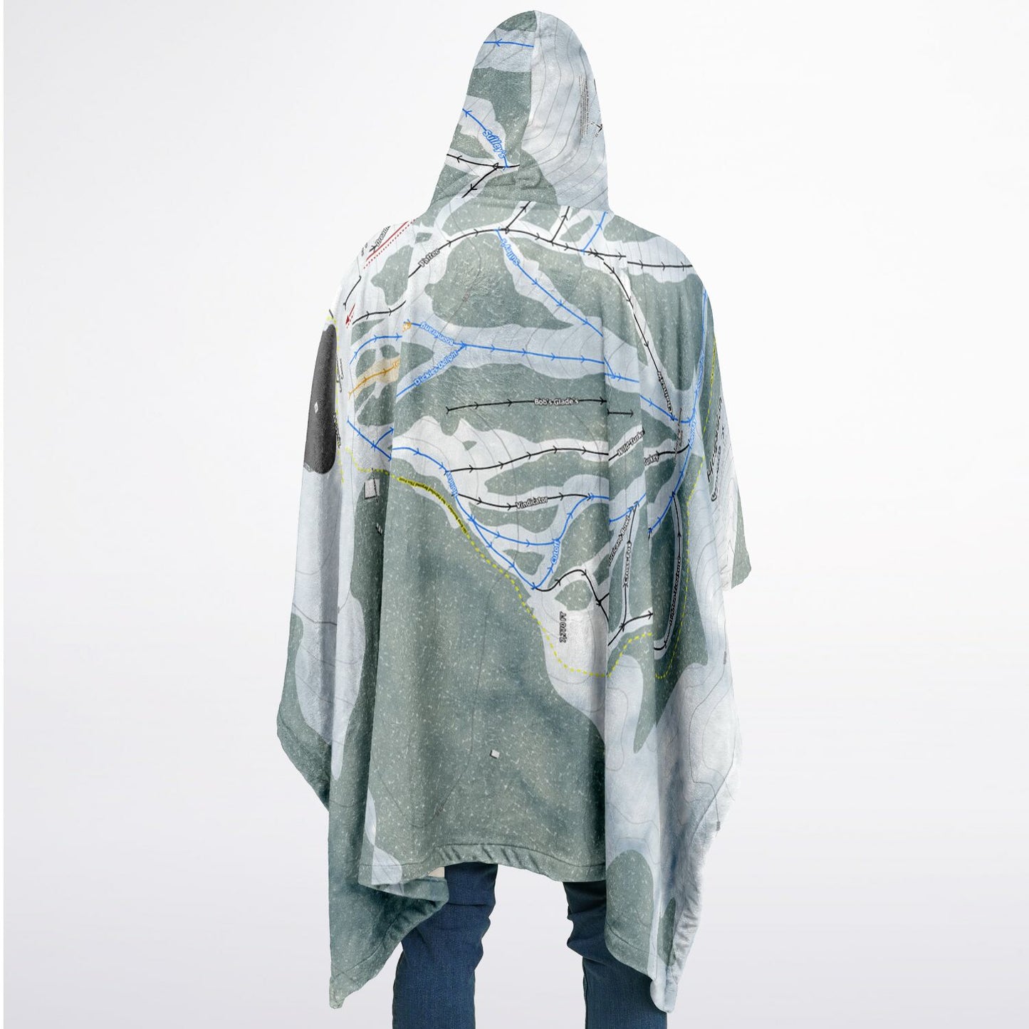 Hogadon, Wyoming Ski Resort Map Flannel Blanket Poncho