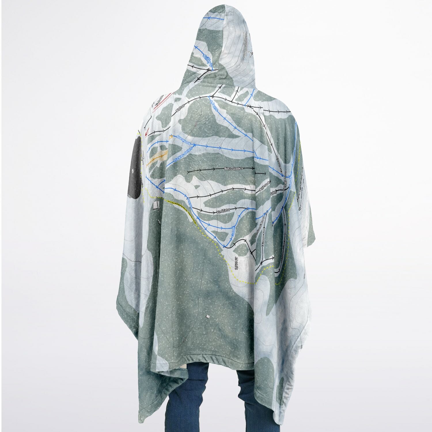 Hogadon, Wyoming Ski Resort Map Flannel Blanket Poncho