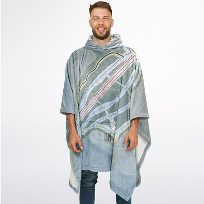 Ski Brule, Michigan Ski Resort Map Flannel Blanket Poncho